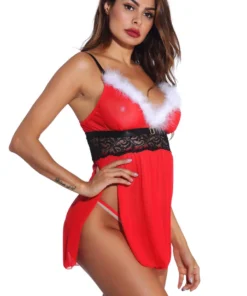 3WISHES Lingerie Mrs. Claus Babydoll