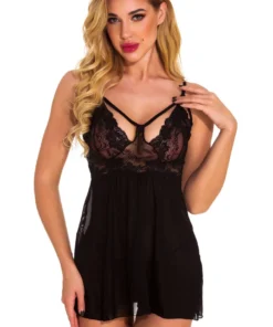 3WISHES Sultry Strappy Bust Babydoll Babydoll Lingerie