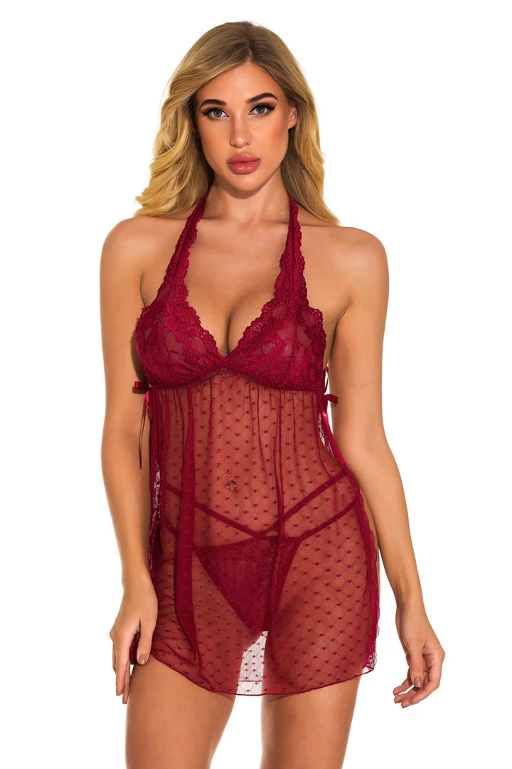 3WISHES Fancy French Dot Halter Babydoll Babydoll Lingerie 1 3WISHES Fancy French Dot Halter Babydoll Babydoll Lingerie