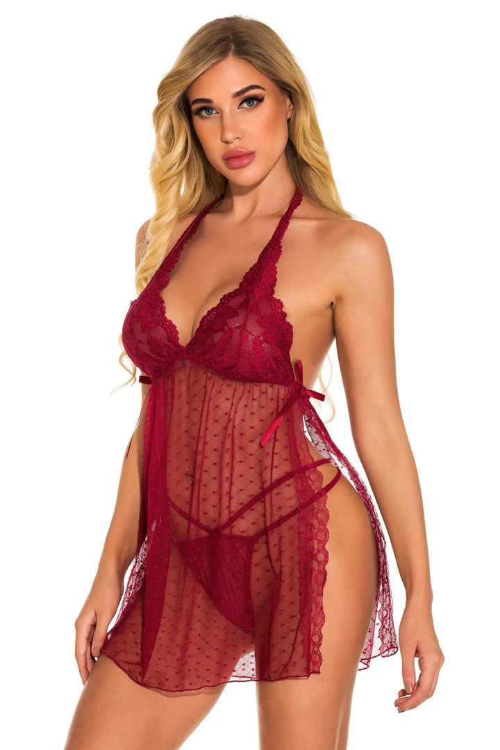 3WISHES Fancy French Dot Halter Babydoll Babydoll Lingerie 6 3WISHES Fancy French Dot Halter Babydoll Babydoll Lingerie