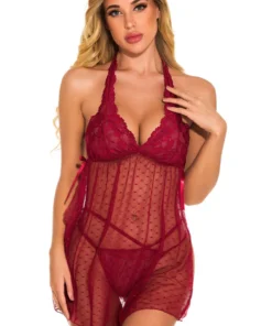 3WISHES Fancy French Dot Halter Babydoll Babydoll Lingerie 16 3WISHES Fancy French Dot Halter Babydoll Babydoll Lingerie