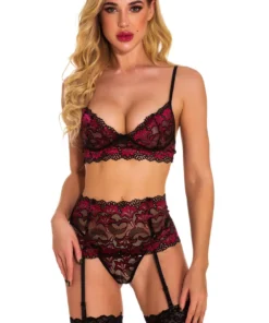 3WISHES Lingerie Wine Red Lace Bra Set