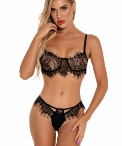 3WISHES Lingerie Elegant Eyelash Lace Bra Set