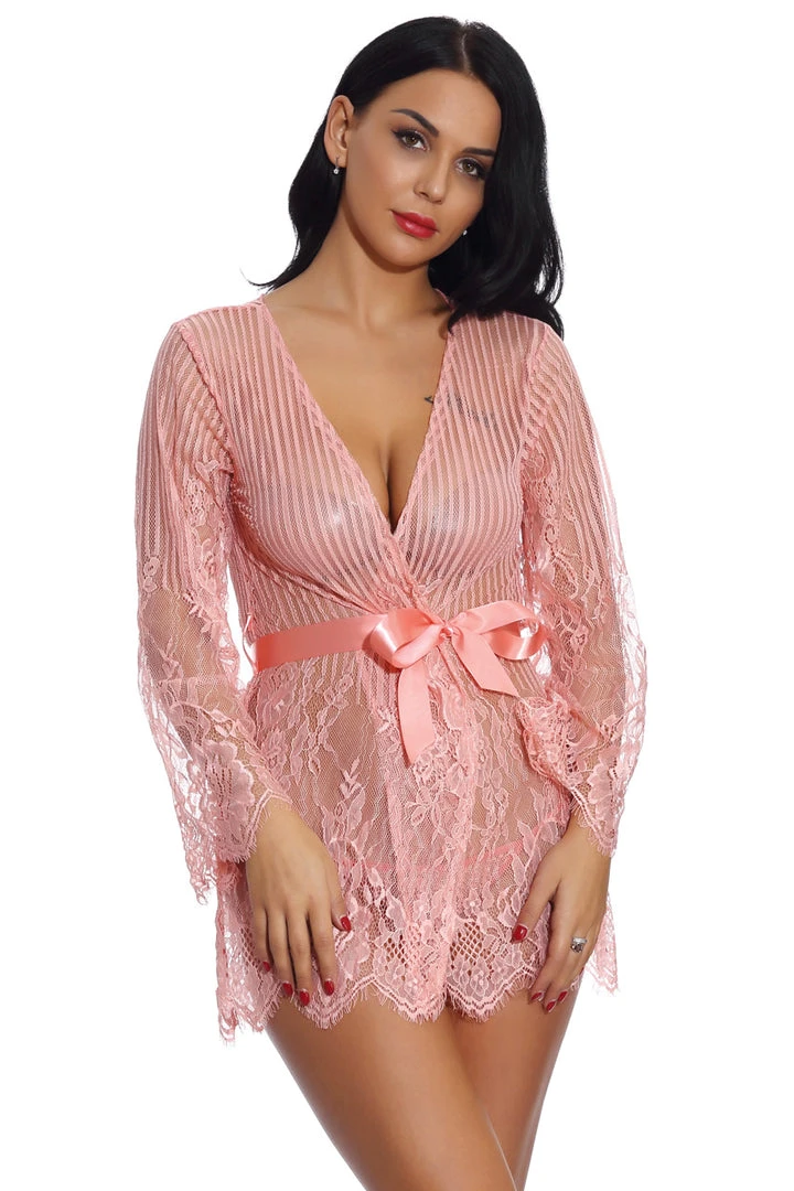 3WISHES Floral And Stripes Robe Lingerie 1 3WISHES Floral And Stripes Robe Lingerie