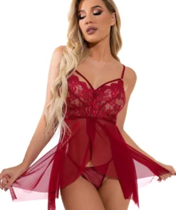 3WISHES Lingerie Mesh And Lace Flutter Babydoll