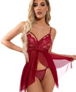 3WISHES Lingerie Mesh And Lace Flutter Babydoll