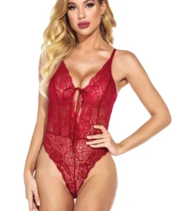 3WISHES Tie Front Lace Teddy