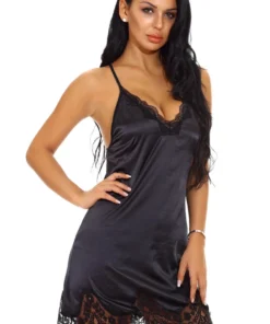 3WISHES Chemise Lingerie Satin And Lace Sleepwear Chemise