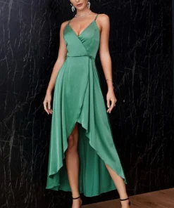 3WISHES Elegant Emerald Satin Dress